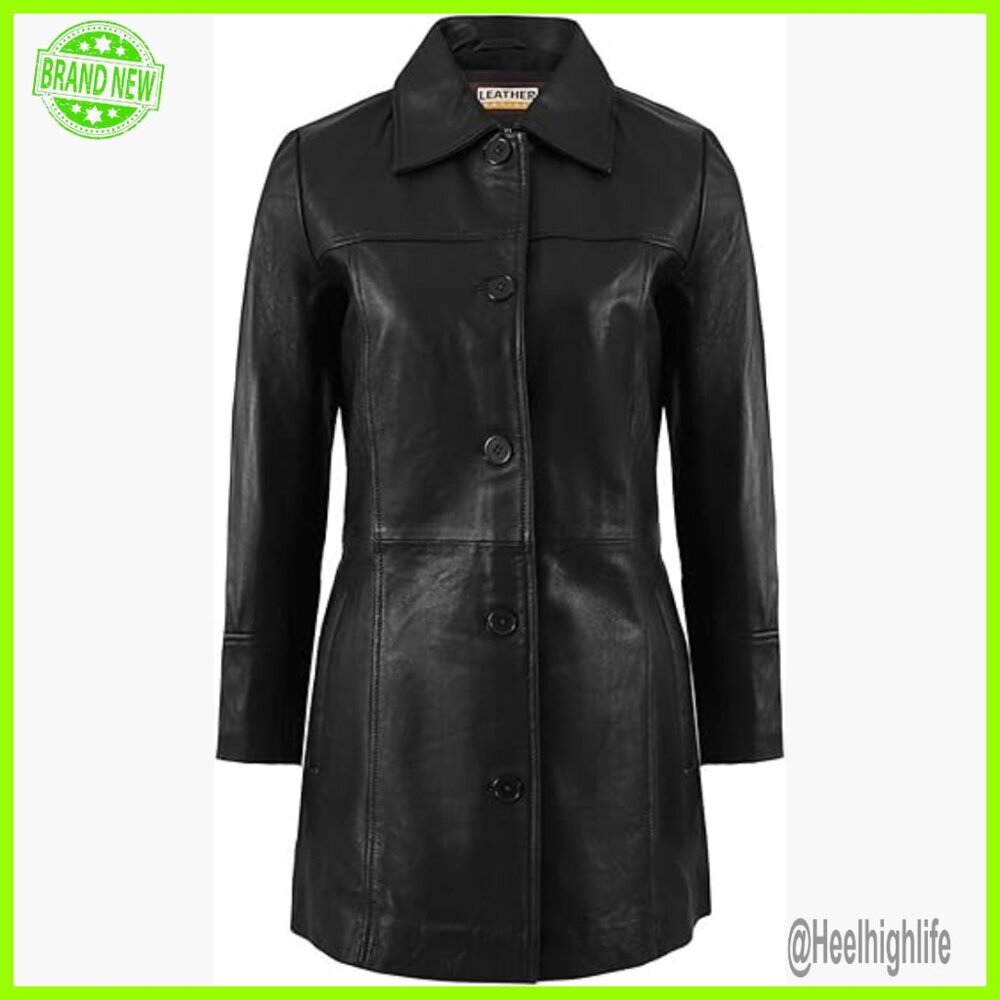 Lambskin Leather Car Coat 3/4 Length Overcoat Women's Classic Style